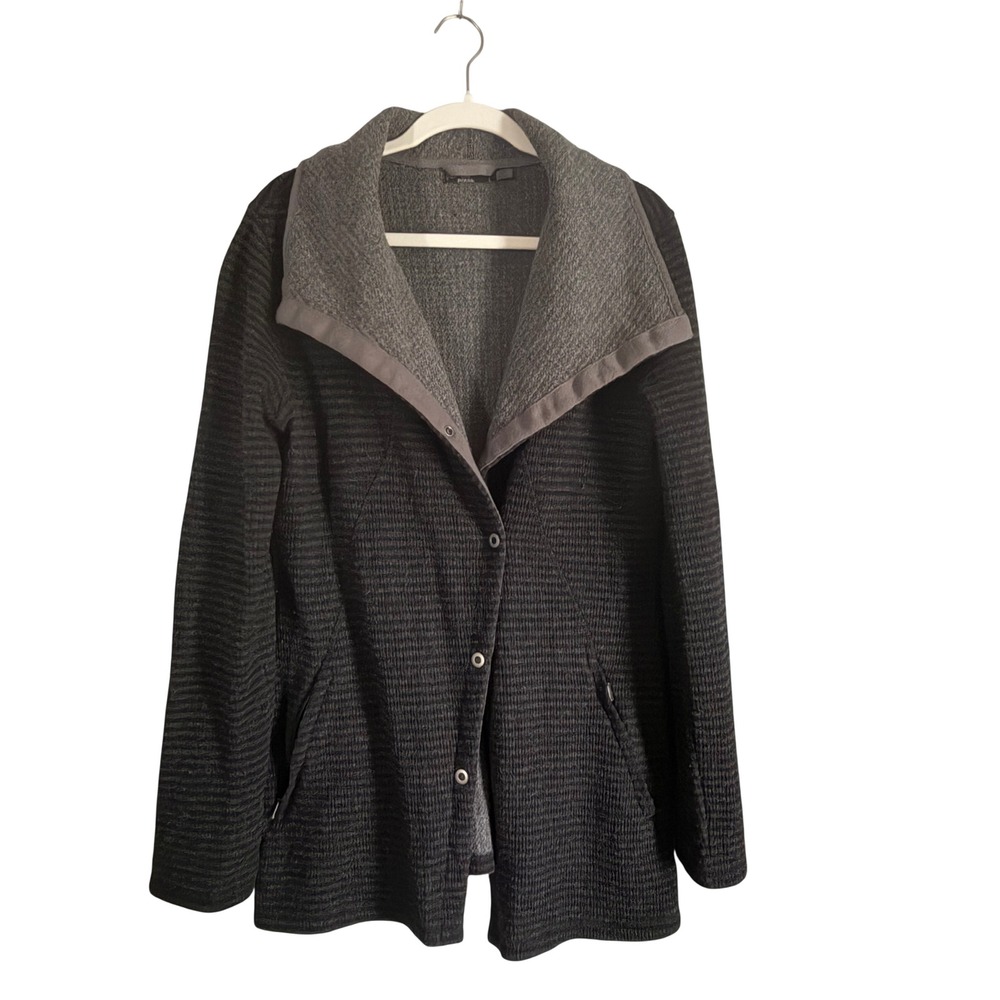 Prana Women Black Gray Textured Snap Front Cardigan Sweater Jacket Large